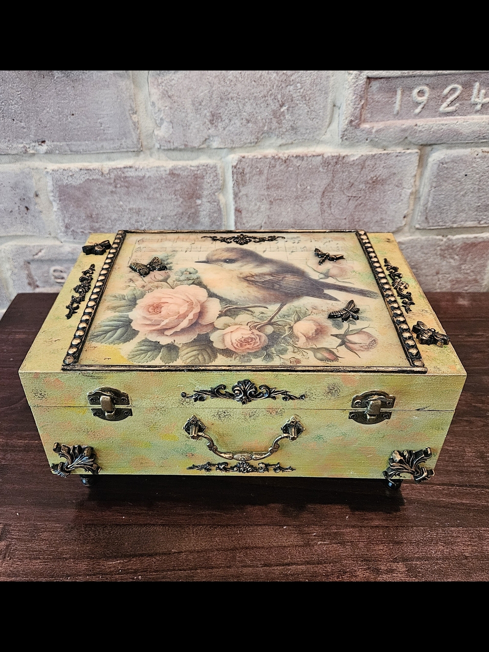 Decorative Wood And Resin Bird & Rose Storage Box - Multi-colored